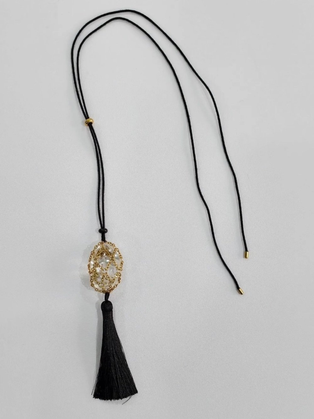 NEW Mayamar Gold Metal Net Tassel Crystal Necklace Adjustable